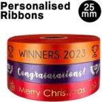 25mm Luxury Personalised Ribbon - Ideal for Weddings, Birthdays, Christmas, Business, & More. Various Lengths & Colours. Available in 10mm, 15mm, 38mm, 48mm